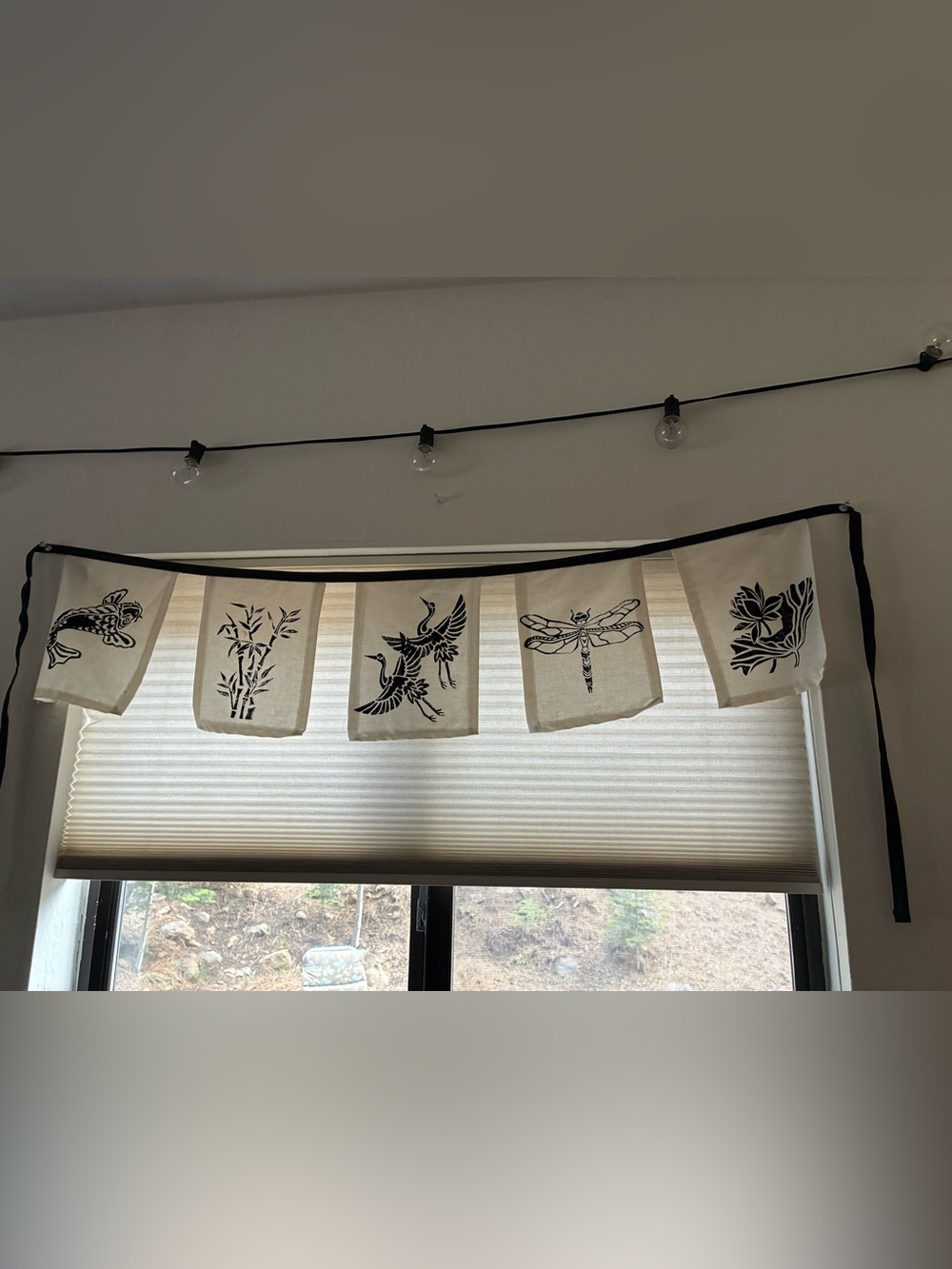 Source Unknown Black and White Decorative Prayer Flag Banner